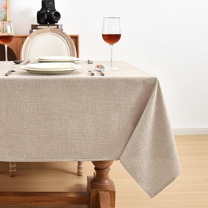 Fitable Beige Square Tablecloths 2 Pack, Linen Look Fabric Table Clothes - Image 2