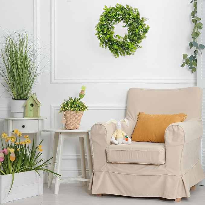 MAKHOT Artificial Eucalyptus Front Door Wreath, Spring Summer Green Wreath - Image 4