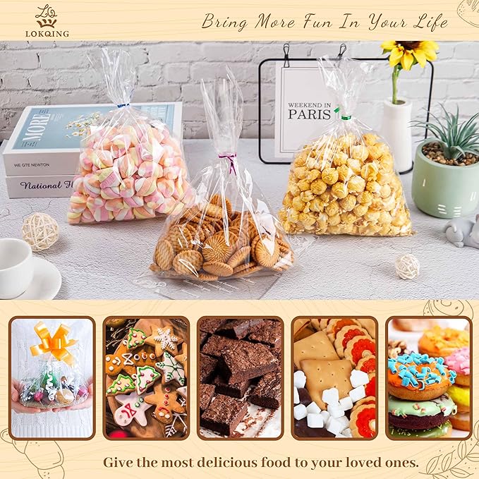 LOKIQNG Cellophane Bags Plastic Gift Bag Clear Cookie Treat Bags - Image 5