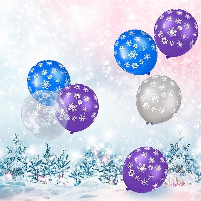 Skylety 40 Pieces Snowflake Balloons Bulk Winter Transparent Snowflake Latex - Image 6
