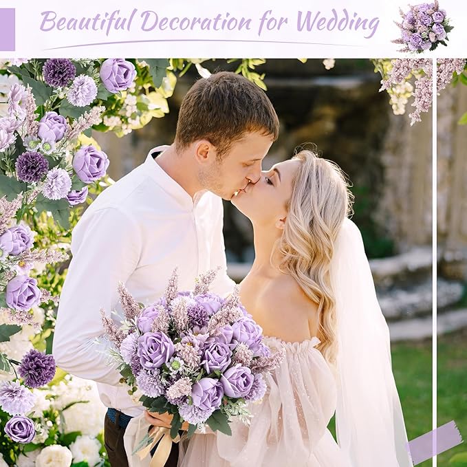 Zeyune 8 Pcs Wedding Silk Flowers Fake Silk Flowers Faux Bouquet Hydrangea - Image 5