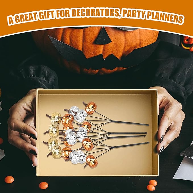 20Pcs Disco Halloween Decor, Disco Pumpkin Table Decoration, 14 Inch Artificial - Image 4