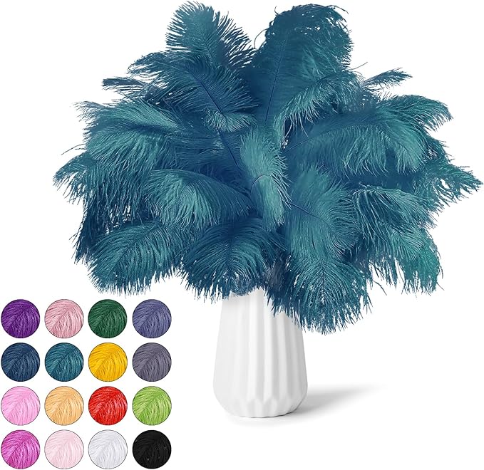 NEWONG 30pcs Blue-Green Ostrich Feathers Natural Bulk 9-12inch Vase Craft by NEWONG