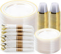 BESTVIP 350PCS Clear Gold Plastic Dinnerware Set by Bestvip