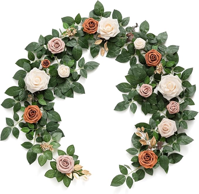 Ling's moment 5FT Artificial Flower Garland Rust Rose Leaves Floral Garland by LingsMoment