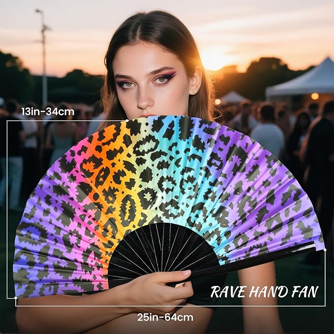 SYNTECSO Folding Hand Fan for Rave, Popping Fan for Line Dancing, Drag Queen - Image 3