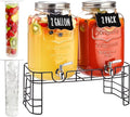 2 Gallon Glass Drink Dispenser for Parties, 2 Pack Beverage Dispenser by JILLSKY