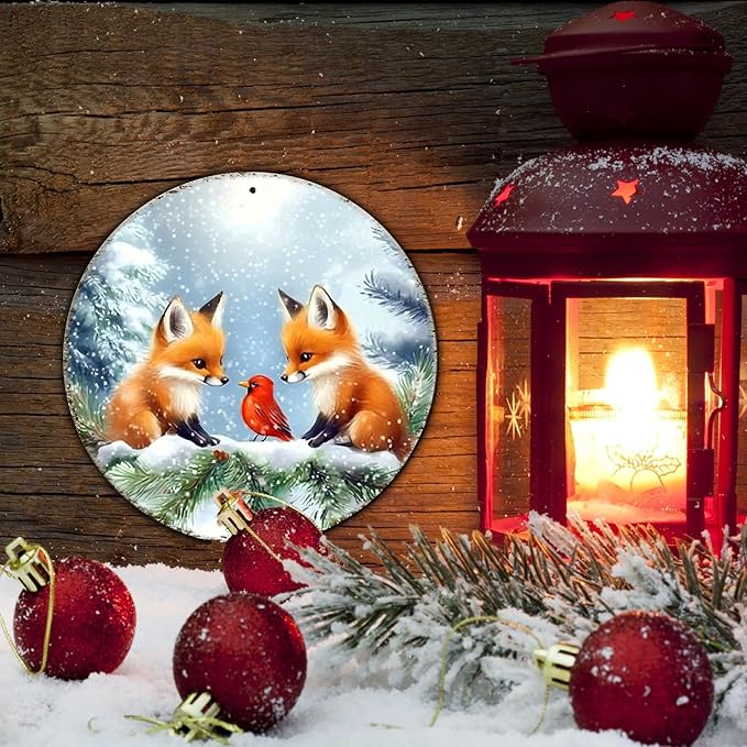 Christmas Round Fox Metal Tin Sign - Image 5