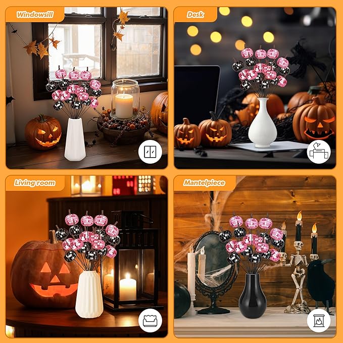 20Pcs Disco Halloween Decor, Disco Pumpkin Table Decoration, 14 Inch Artificial - Image 6