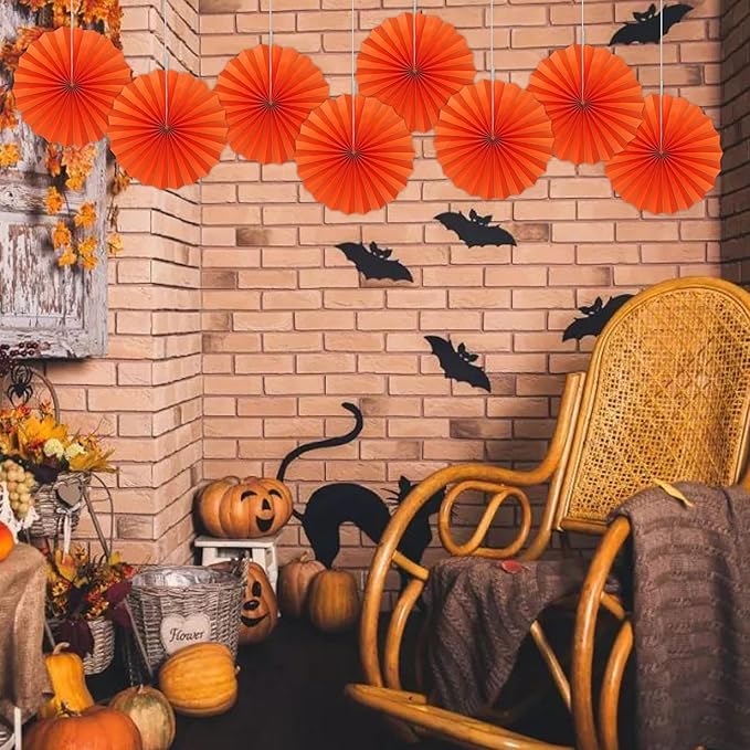 Orange Birthday Party Decorations, DIY Orange Paper Fans Hanging Decoration - Image 6