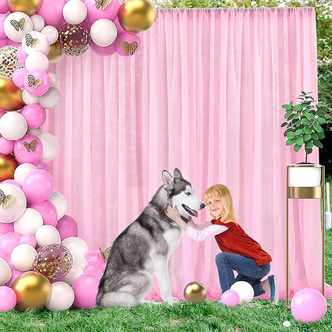 PARTISKY 10x7ft Pink Chiffon Backdrop Curtains, Wrinkle-Free Sheer Fabric Photo - Image 8