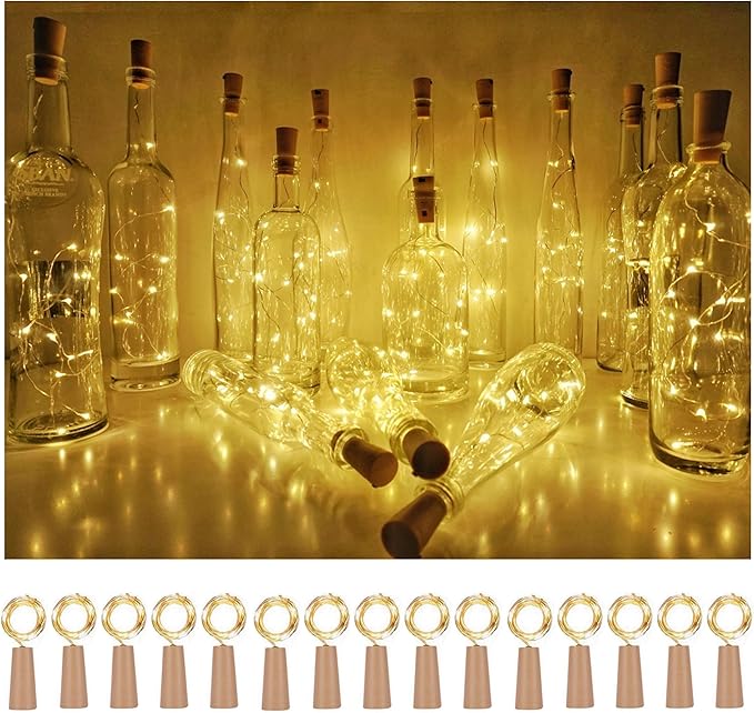Wine Bottle Cork Lights 15Pack 10 LED/ 40 Inches Battery Operated Cork Shape by SmilingTown