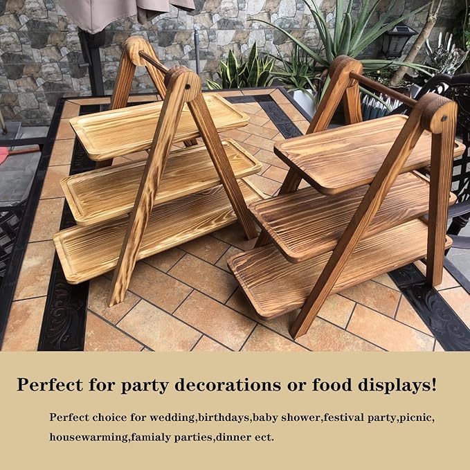 Wooden 3 Tier Serving Tray, Detachable Cupcake Stand, Rectangle Serving Platter - Image 5