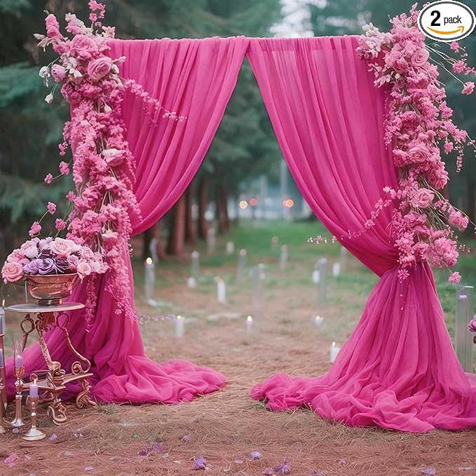 10ft x 10ft Hot Pink Backdrop Curtains, Wrinkle-Free Sheer Chiffon Fabric Photo by WishCare