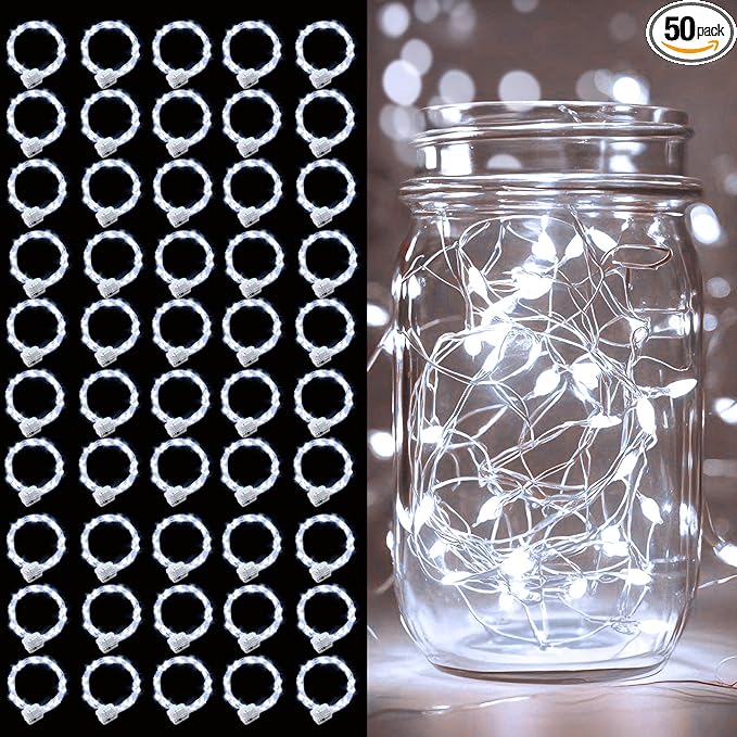 pozzolanas 50 Pack White Battery Operated String Lights - 7ft Waterproof Fairy by pozzolanas