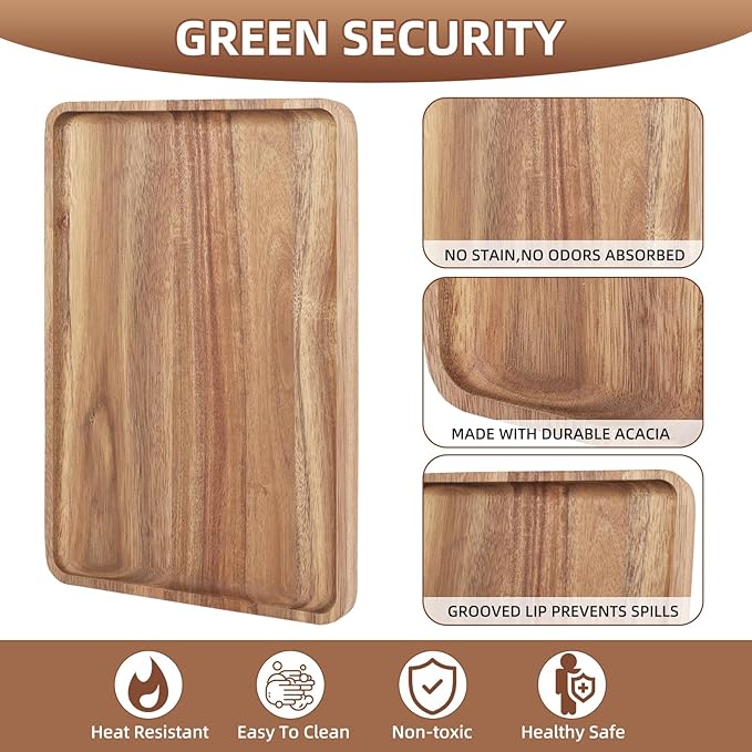 2 PCS 16 x 12 in Large Solid Acacia Wood Serving Trays Rectangular Wooden - Image 3