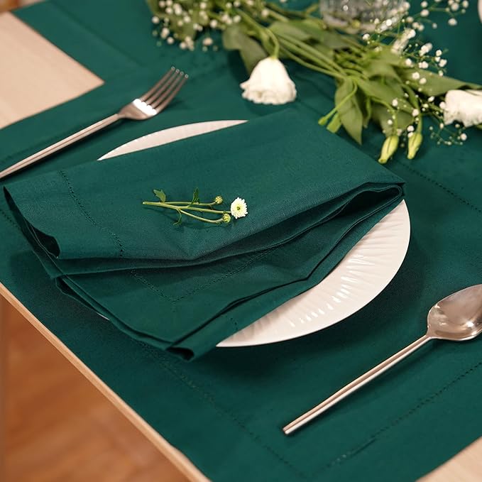 Green Cotton Linen Napkins Set of 4 – Hemstitch Cloth Napkins 20x20 Inch – - Image 3