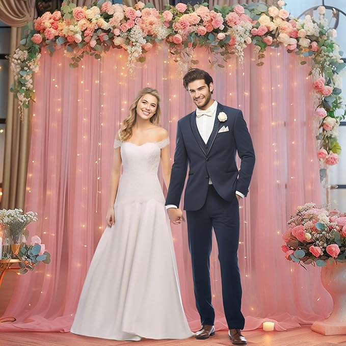 10×10ft Dusty Rose Tulle Backdrop Curtain - Image 6
