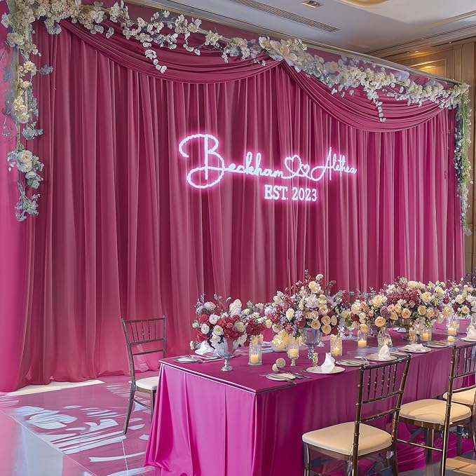 10ft x 10ft Burgundy Backdrop Curtains, Wrinkle-Free Sheer Chiffon Fabric Photo - Image 5