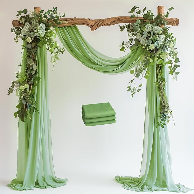 Wedding Arch Draping Fabric 3 Panels 28.7" x 20FT Sage Green Sheer Chiffon by Xiomot