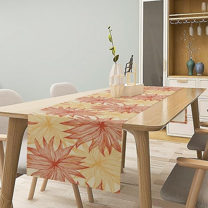 Autumn Chrysanthemum Table Runner, Vintage Modern Geometric Floral Boho Table - Image 4