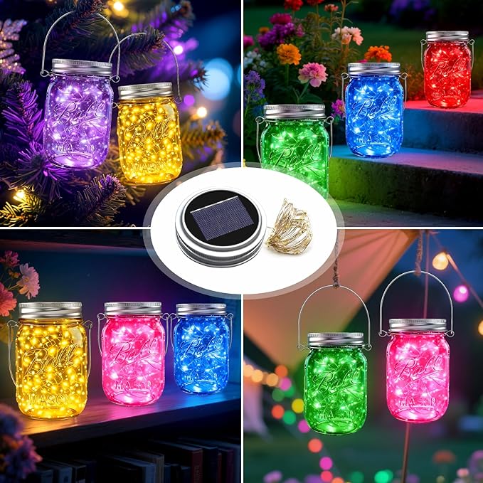 ZNYCYE Mason Jar Solar Lights for Outside, 12 Pack 30LED Fairy Firefly Lights - Image 6