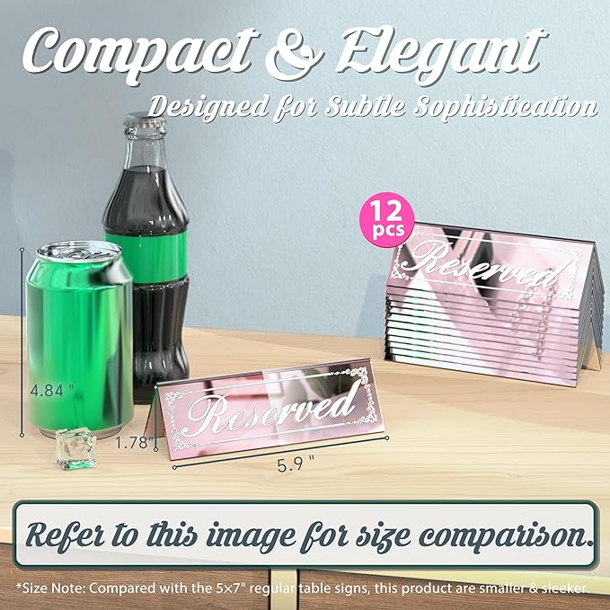 12 Pcs Mirrored Rose Gold Reserved Table Signs, Acrylic Reserved Table Tent - Image 2