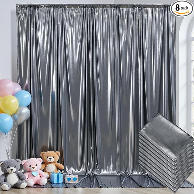 40x10 ft Wrinkle Free Black Silver Sequin Backdrop Curtain by ENJOYYOURPARTY