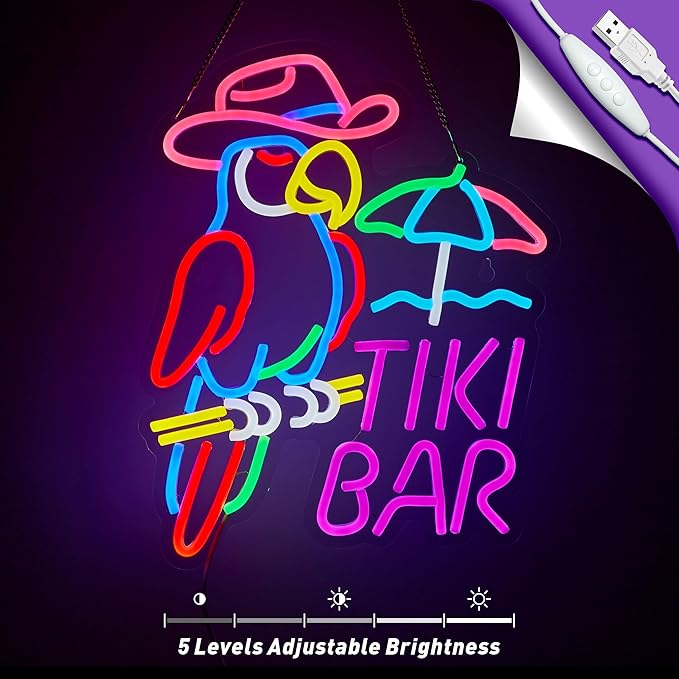 Tiki Bar Parrot Neon Sign for Wall Decor Hawaii Beach Bar LED Light up Signs - Image 4