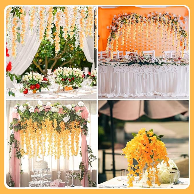 24 Pack Orange Wisteria Hanging Flowers Garland, 3.77 Feet Artificial Flower - Image 6