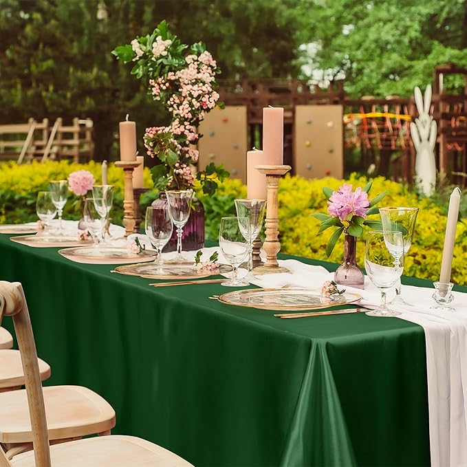 TURSTIN 1 Packs Dark Green Satin Tablecloth 102 x 58 Inch Overlay Satin Table - Image 6