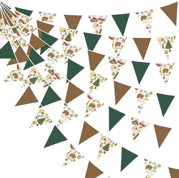 32Ft Camping Party Decorations Green Brown Camper Triangle Flag Fabric Banner by pinkblume
