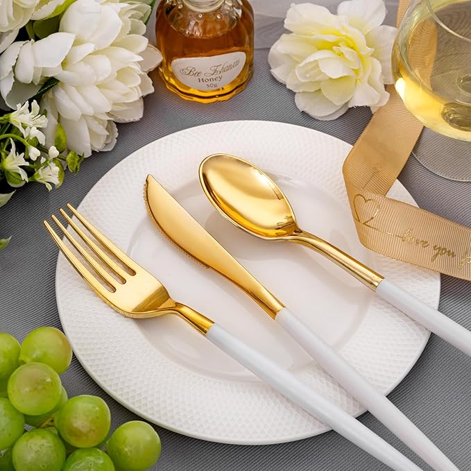 SUT Gold Plastic Silverware, 80 Gold Plastic Forks, 40 Gold Knives, 40 Gold - Image 6