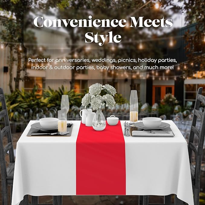 Red 6 Pack Premium Disposable Plastic Table Runner 14 x 108 Inch. Table Runner - Image 3