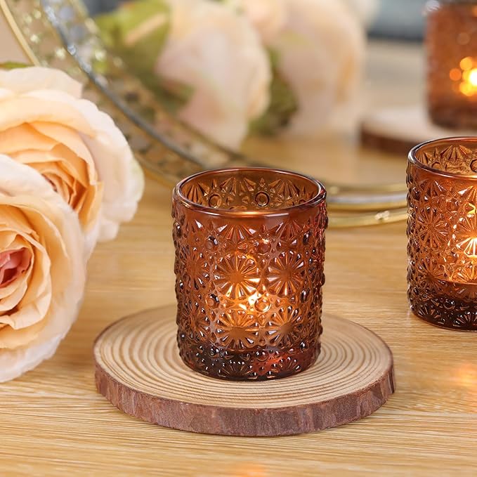 Amber Votive Candle Holder Set of 36, Flower Tea Lights Candles Holders - Image 7