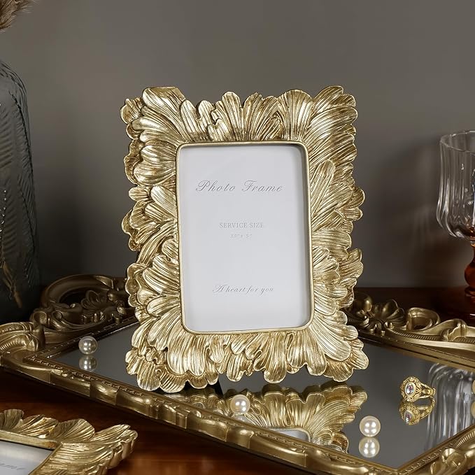 Cuspin Small Gold Picture Frame 3x5 Frames, Vintage Gold Palm Leaves Textured - Image 3