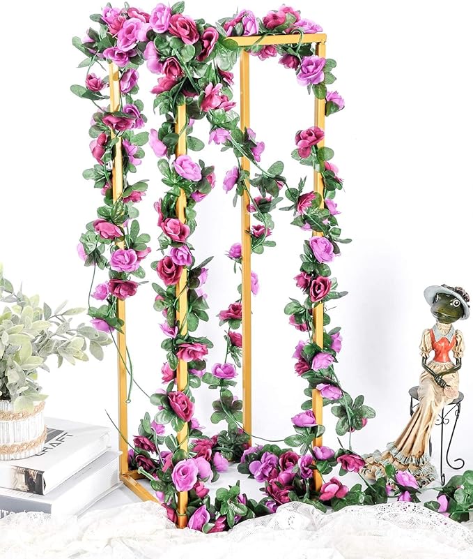Miracliy 9Pcs 74FT Purple Flower Garland Artificial Rose Arch Vines Fake Spring - Image 7