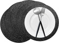 50 Pieces Black Glitter Paper Place Mats Sparkle 14'' Round Disposable Table by Datyiiha
