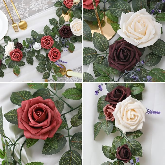 5FT Artificial Rose Flower Burgundy Fake Floral Garland - Image 4
