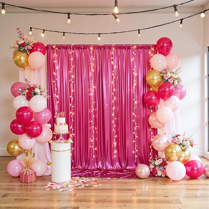 10x10ft Thick Hot Pink Glitter Backdrop Curtain Panels - Image 7