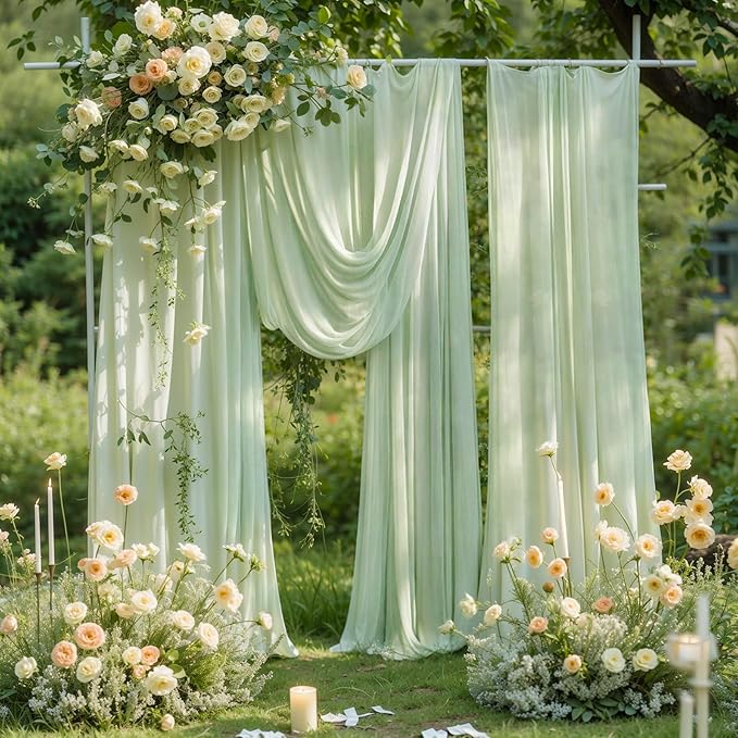 Wedding Arch Draping Fabric, 2 Panels 19FT Sage Green Arch Drapes Chiffon - Image 5