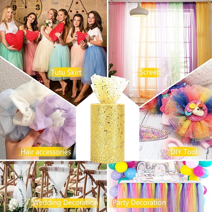 Glitter Tulle Rolls, 6” by 50 Yards Sparkling Tulle Spool Ribbon Sequin Tulle - Image 6