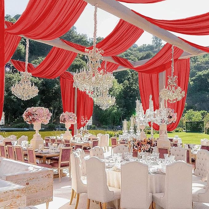 MODFUNS Wedding Ceiling Drapes Red Chiffon Ceiling Draping Fabric 5x20ft 6 - Image 4