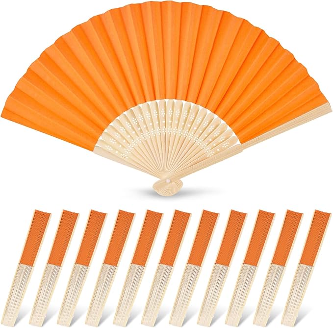JOHOUSE 12 Packs Paper Folding Hand Fans, 8.3 Inch Orange Paper Fans Handheld by JOHOUSE