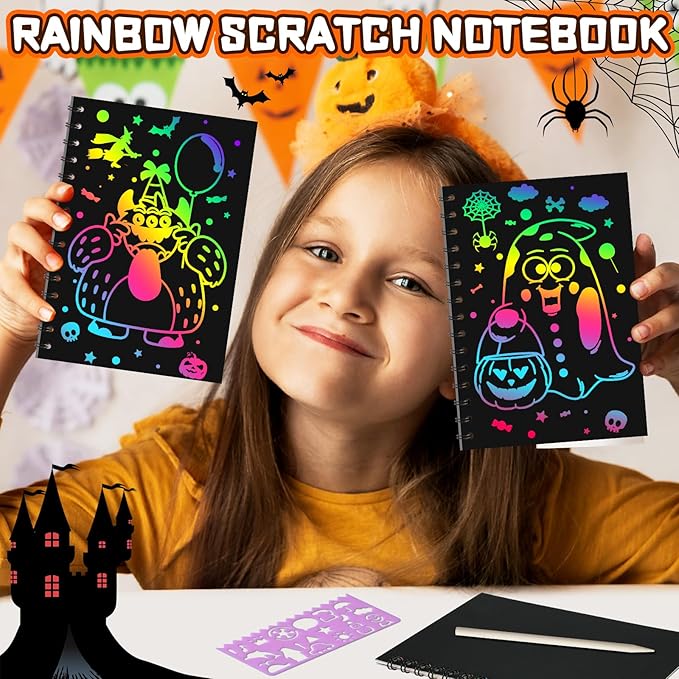 Halloween Party Favors for Kids Bulk: 24 Pack Rainbow Scratch Art Notebook Bulk - Image 2