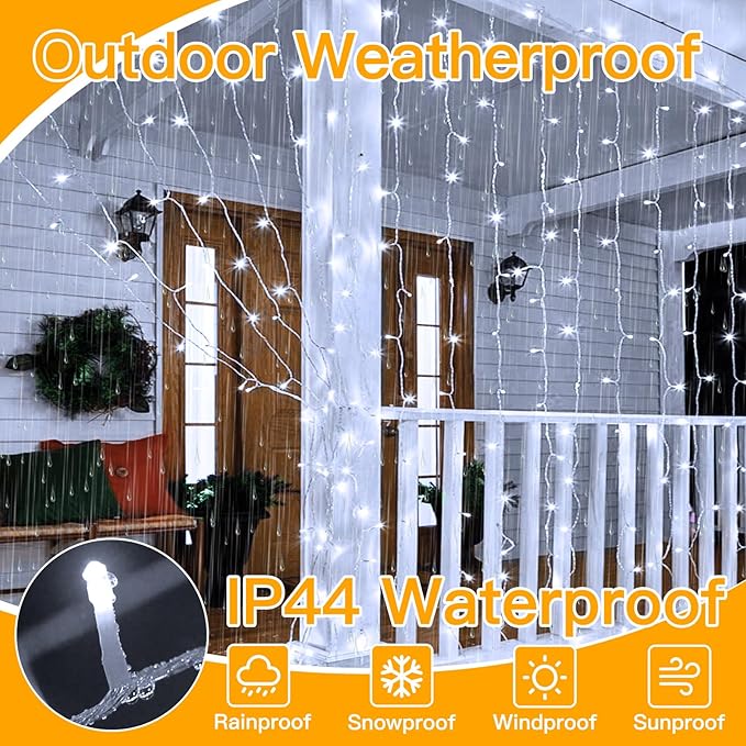 Ollny 300 LED 9.8ftx9.8ft Outdoor Waterproof Christmas Curtain Lights - Image 4
