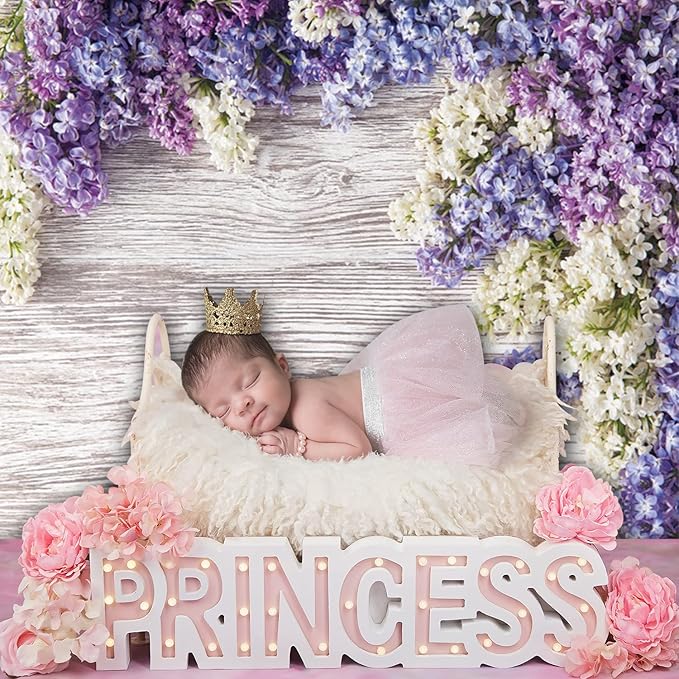 Purple Flower Wood Backdrop LFEEY 10x8ft Newborn Baby Shower Wooden Backdrop - Image 5