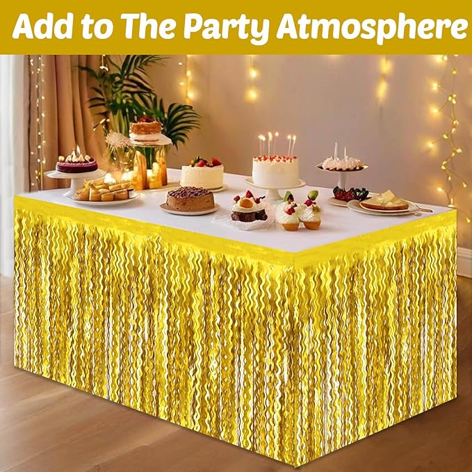 6 Pack 29x108 Inch Gold Wave Foil Fringe Table Skirts Metallic Banner - Image 4