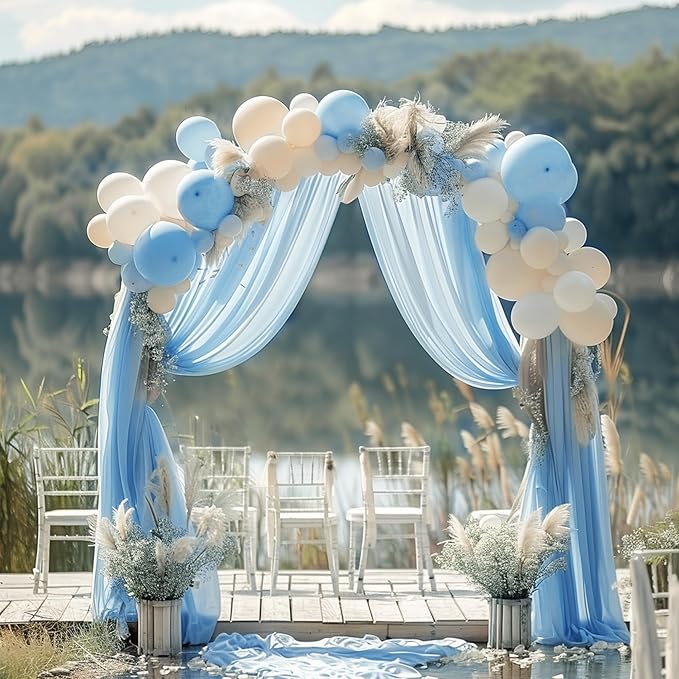Wokceer Wedding Arch Draping Fabric 2 Panels 28.7" x 20FT Dusty Blue Drapes - Image 5