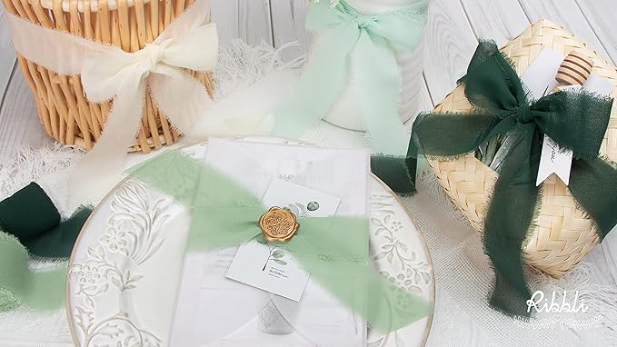 Ribbli Green Chiffon Ribbon1.5 inch x 30 Yard Handmade Silk Ribbon - Image 7